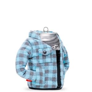 Blue and Gray Plaid Jacket Puffin Koozie
